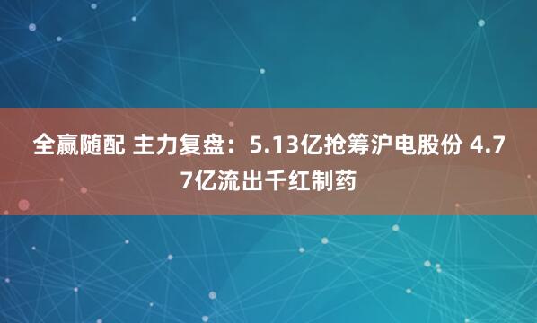 全赢随配 主力复盘：5.13亿抢筹沪电股份 4.77亿流出千红制药